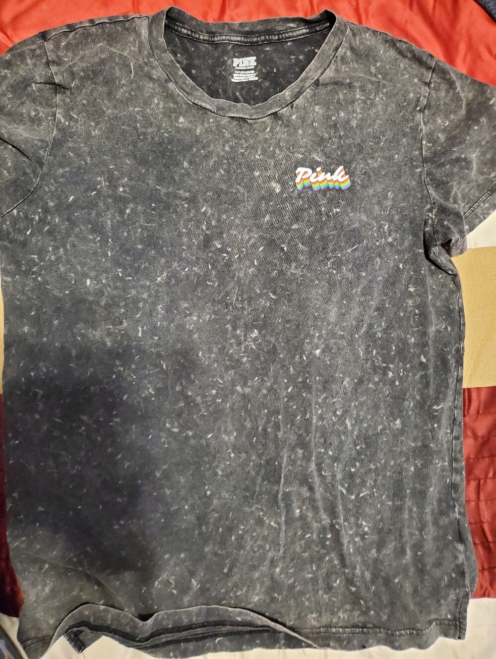Victoria's Secret PINK Acid Wash Oversized Tee Multi Color Rainbow Dog Grid Back